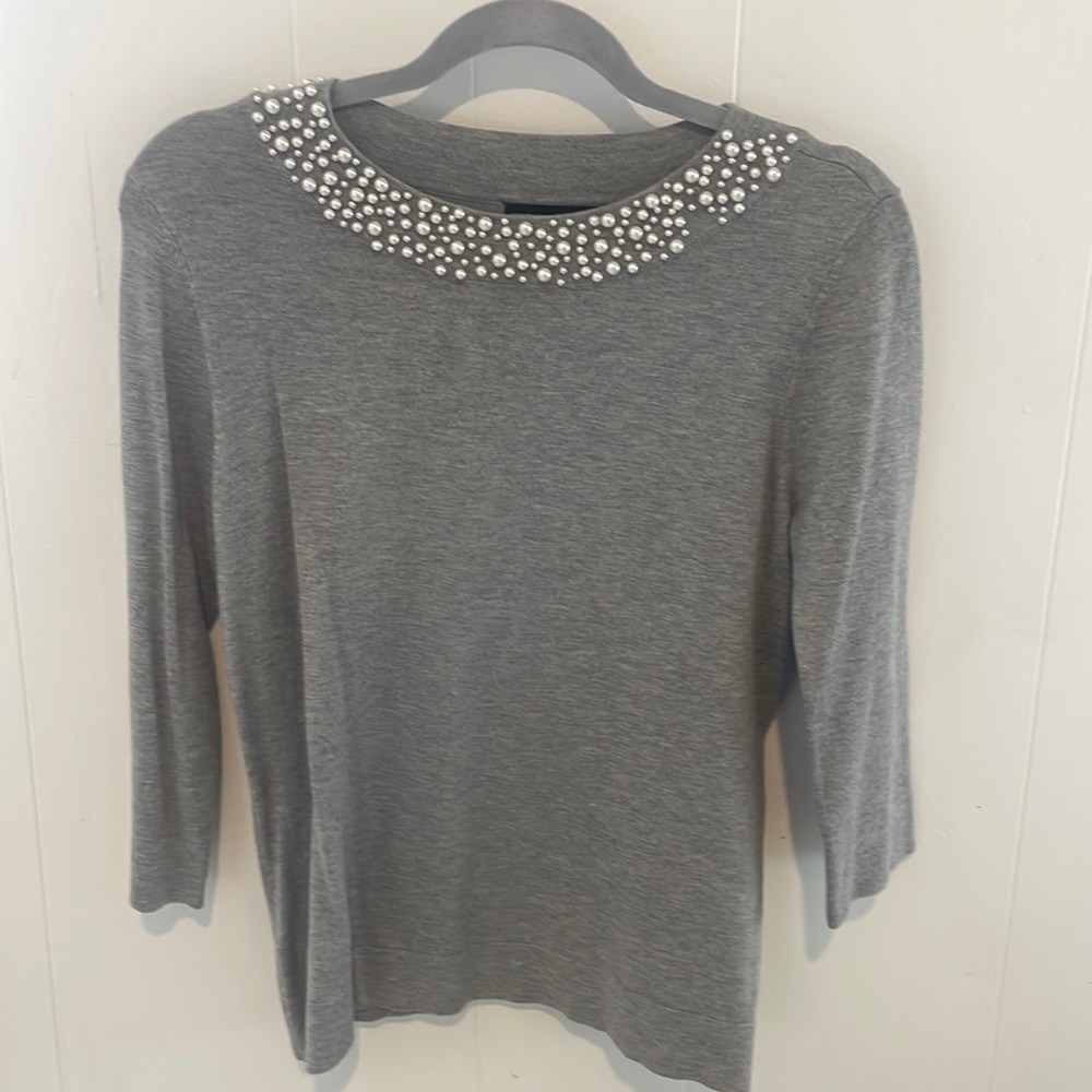 Karl Lagerfeld 3/4 Sleeve Pearl Sweater
